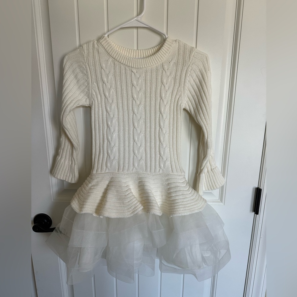 Bonnie Jean Cream Cable Knit Dress with Tulle Skirt